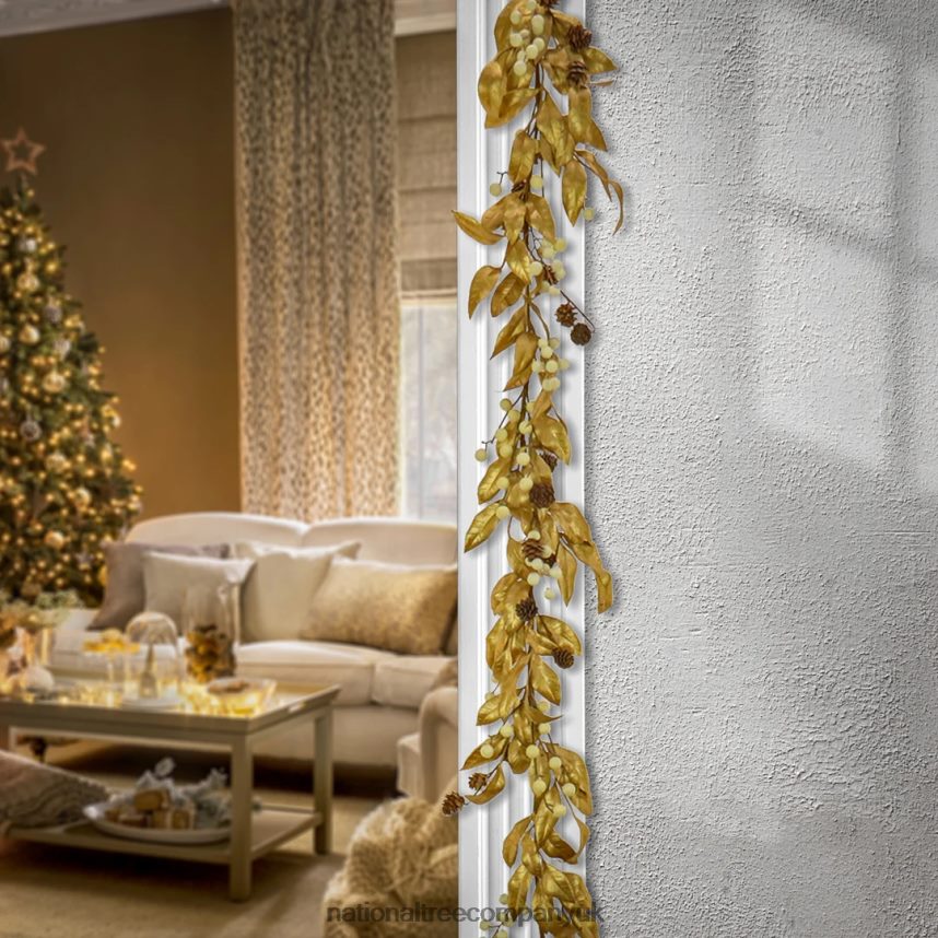 Greenery | National Tree Company 9 ft HGTV Home Collection Metallic Gold Laurel Garland F2L4F413